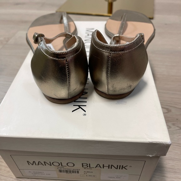 Manolo Blahnik Flat Thong Sandals with Buckle Closure in Bronze Gold color - Picture 3 of 10